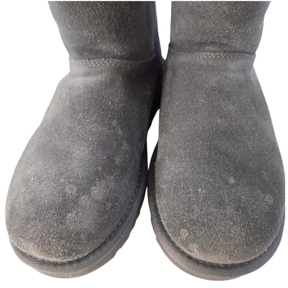 Ugg Classic Short Zip Boots Suede Sheepskin Sequin Zipper Womens 5 Gray Winter